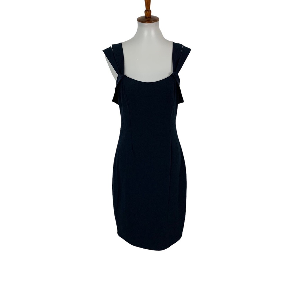Halston Heritage Dress 6 Navy Fitted Sleeveless Career Cocktail Formal